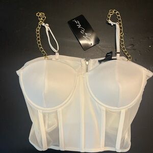 Oh Polly Cream Bustier with Gold Chain Straps